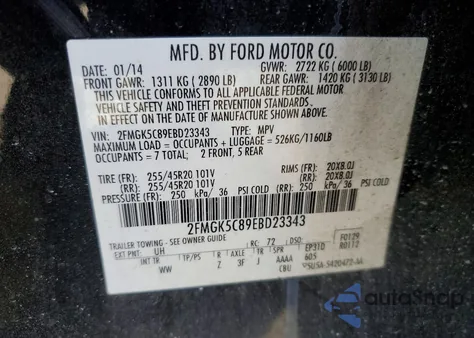 2014 Ford Flex Sel z USA, uszkodzony, nr VIN 2FMGK5C89EBD23343